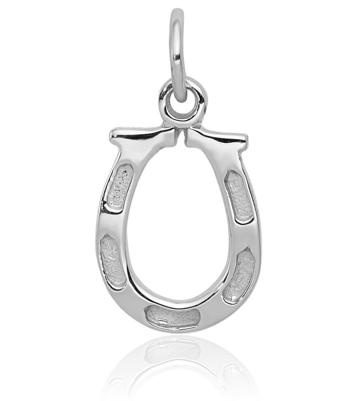 14K Solid White Gold Lucky Horseshoe Necklace Animal Lover Pendant Equestrian Charm