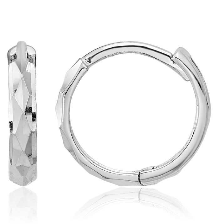 14K Solid White Gold Huggie Mini Hoop Earrings