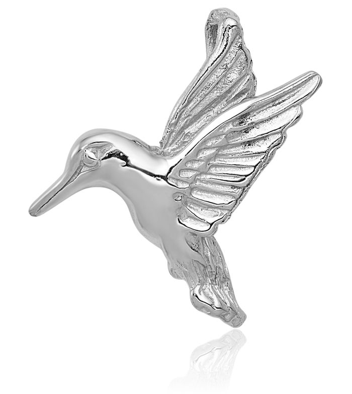 14K Solid White Gold Hummingbird Floating Chain Slide Pendant Necklace Bird Charm