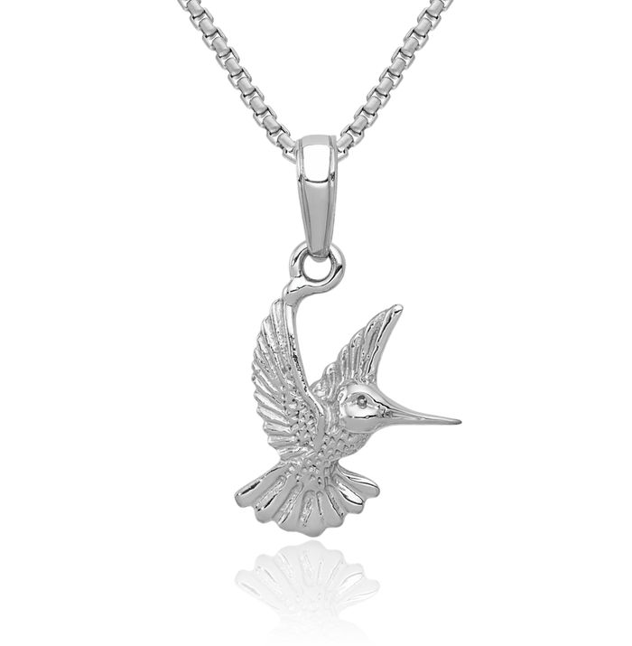 14K Solid White Gold Hummingbird Necklace Bird Pendant Charm