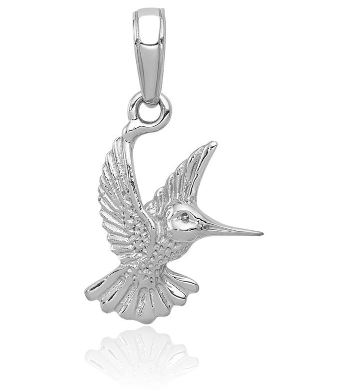 14K Solid White Gold Hummingbird Necklace Bird Pendant Charm