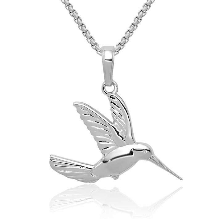 14K Solid White Gold Hummingbird Necklace Bird Pendant Charm