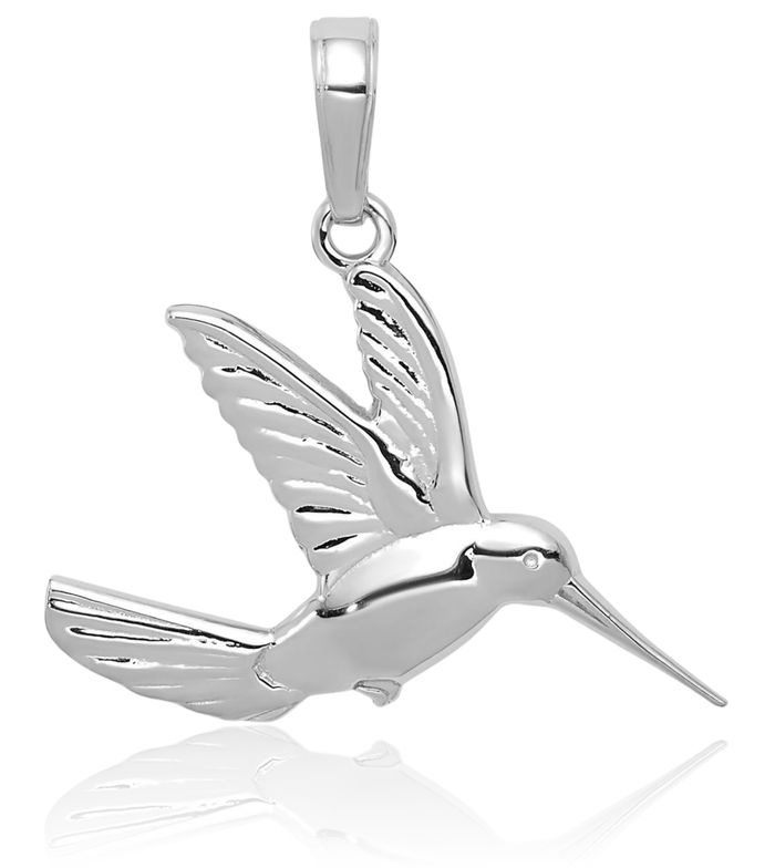 14K Solid White Gold Hummingbird Necklace Bird Pendant Charm