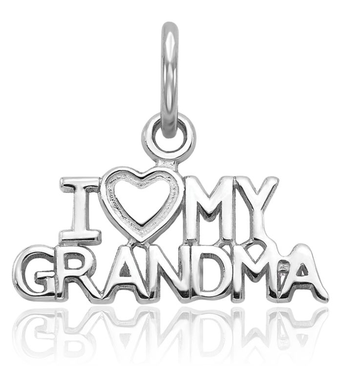 14K Solid White Gold I Love Heart My Grandma Necklace Nana Charm Grandmother Pendant