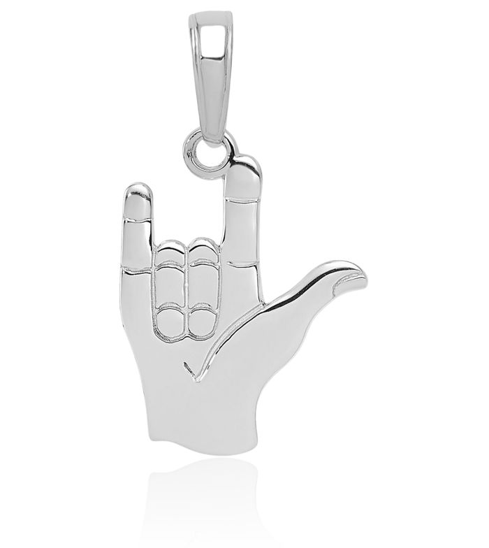 14K Solid White Gold I Love You Sign Language Necklace Chain Pendant Charm