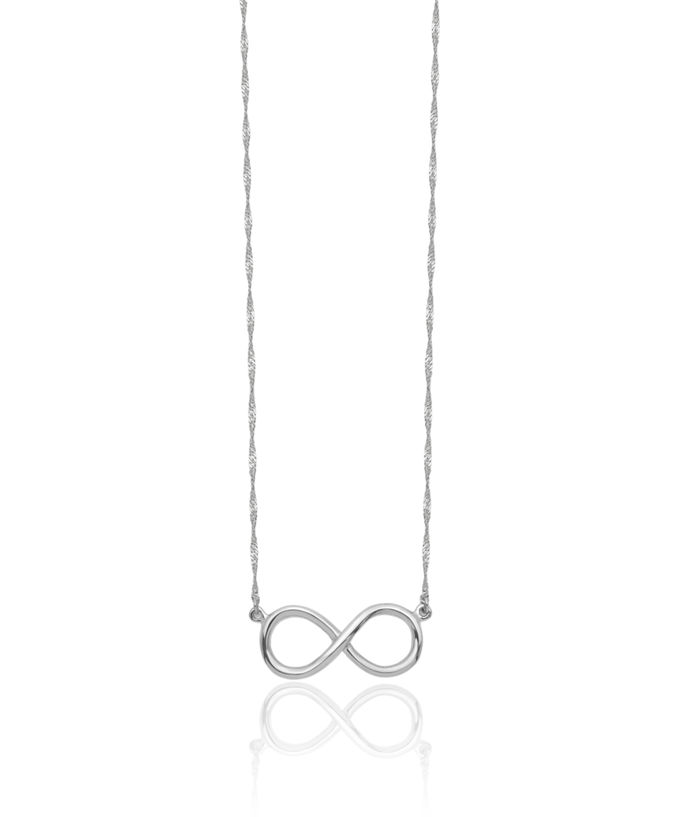 14K Solid White Gold Infinity Twisted Love Knot Symbol Chain Necklace