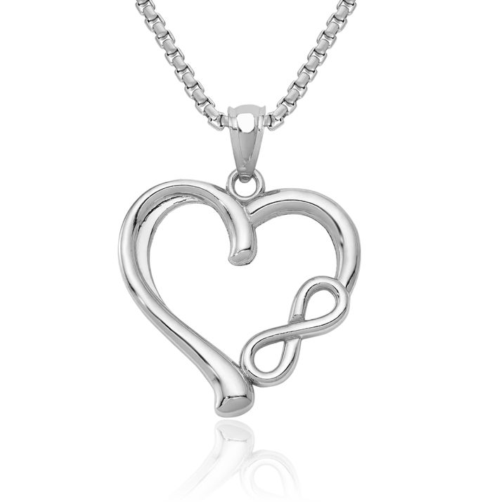 14K Solid White Gold Infinity Twisted Love Knot Symbol Heart Necklace Chain Pendant Charm