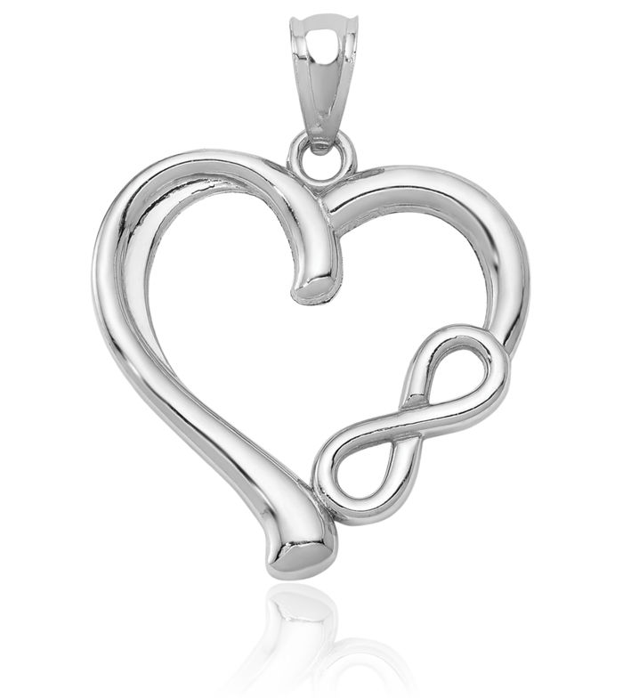 14K Solid White Gold Infinity Twisted Love Knot Symbol Heart Necklace Chain Pendant Charm