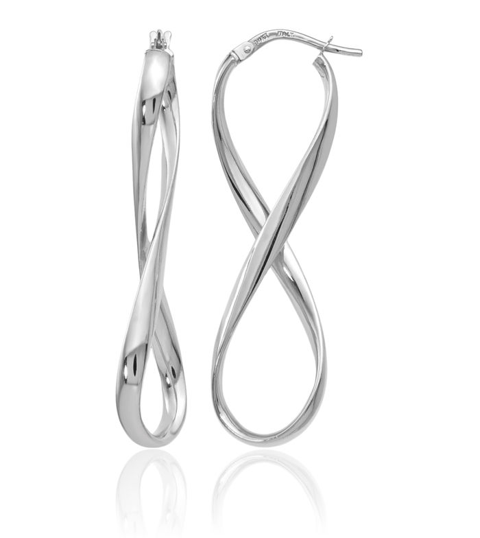 14K Solid White Gold Infinity Twisted Love Knot Symbol Large Hoop Earrings