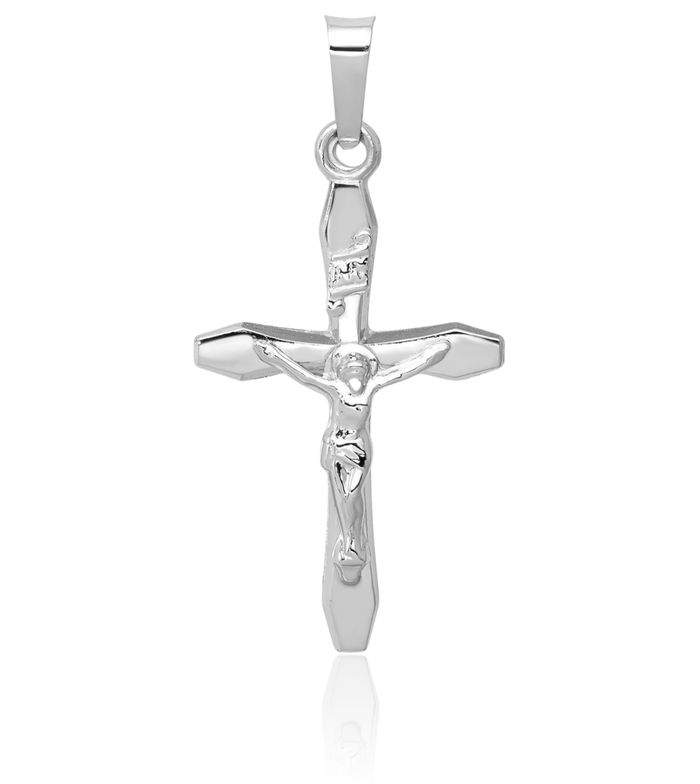 14K Solid White Gold Inri Lord Jesus Christ Crucifix Latin Mexican Holy Cross Necklace Religious Chain Pendant Charm