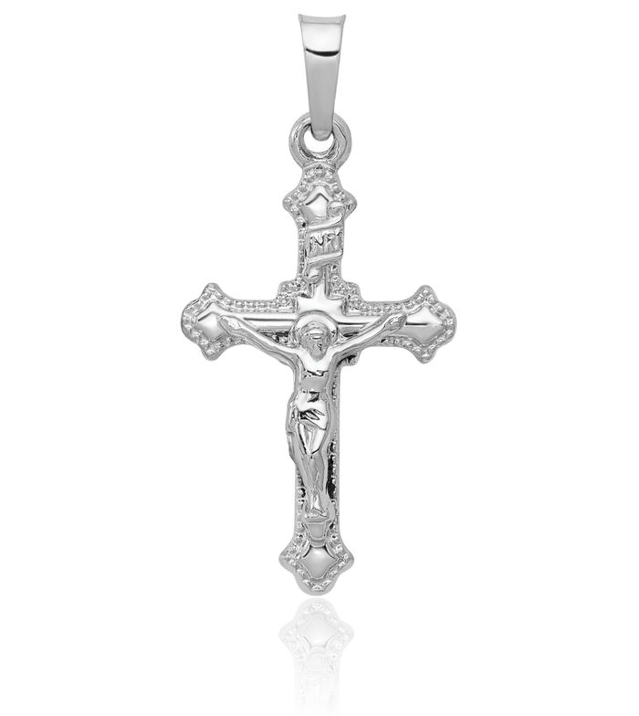 14K Solid White Gold Inri Lord Jesus Christ Crucifix Holy Cross Necklace Religious Chain Pendant Charm