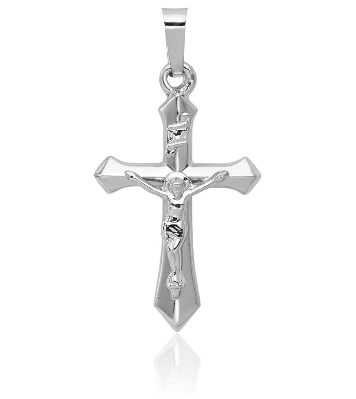 14K Solid White Gold Inri Lord Jesus Christ Crucifix Holy Cross Necklace Religious Chain Pendant Charm