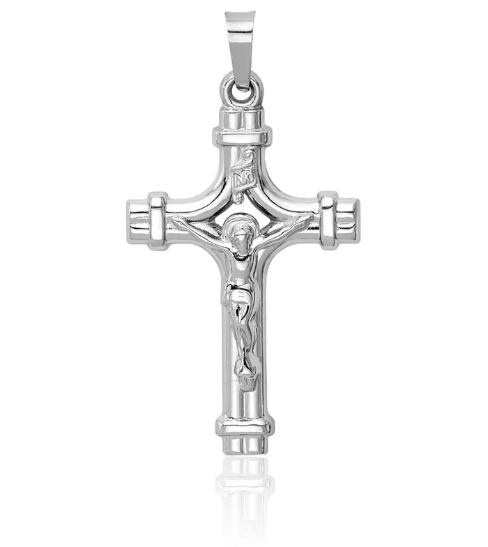 14K Solid White Gold Inri Lord Jesus Christ Crucifix Holy Cross Necklace Religious Chain Pendant Charm