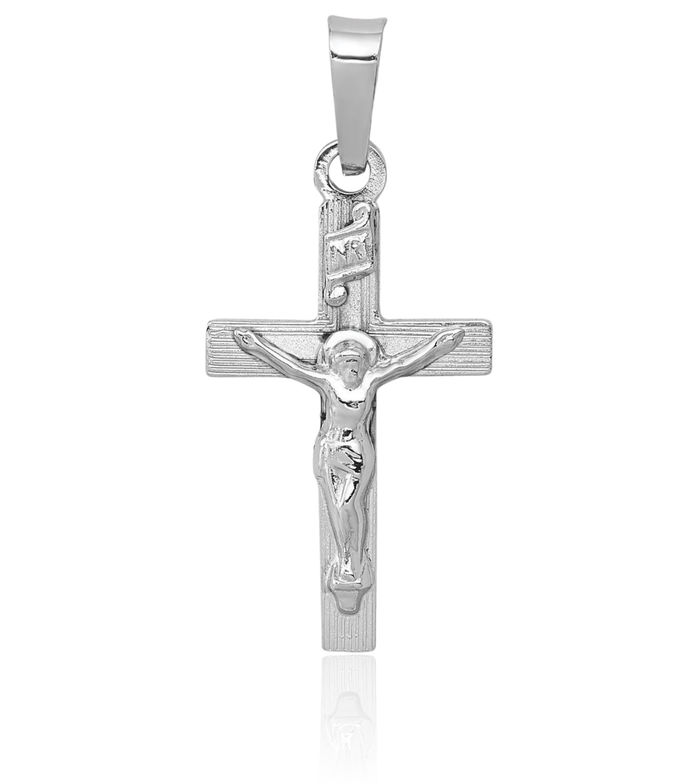 14K Solid White Gold Inri Lord Jesus Christ Crucifix Holy Cross Necklace Religious Chain Pendant Charm