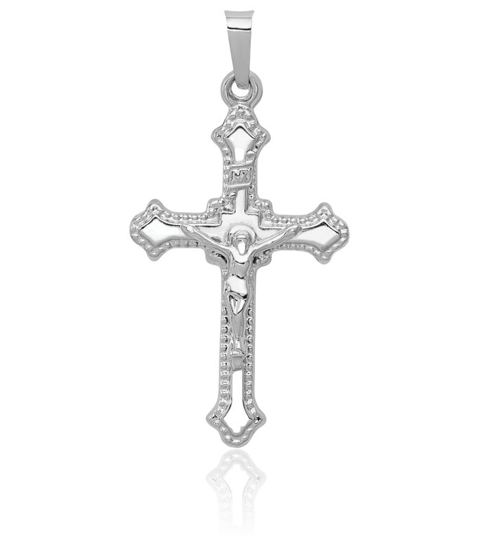 14K Solid White Gold Inri Lord Jesus Christ Crucifix Holy Cross Necklace Religious Chain Pendant Charm