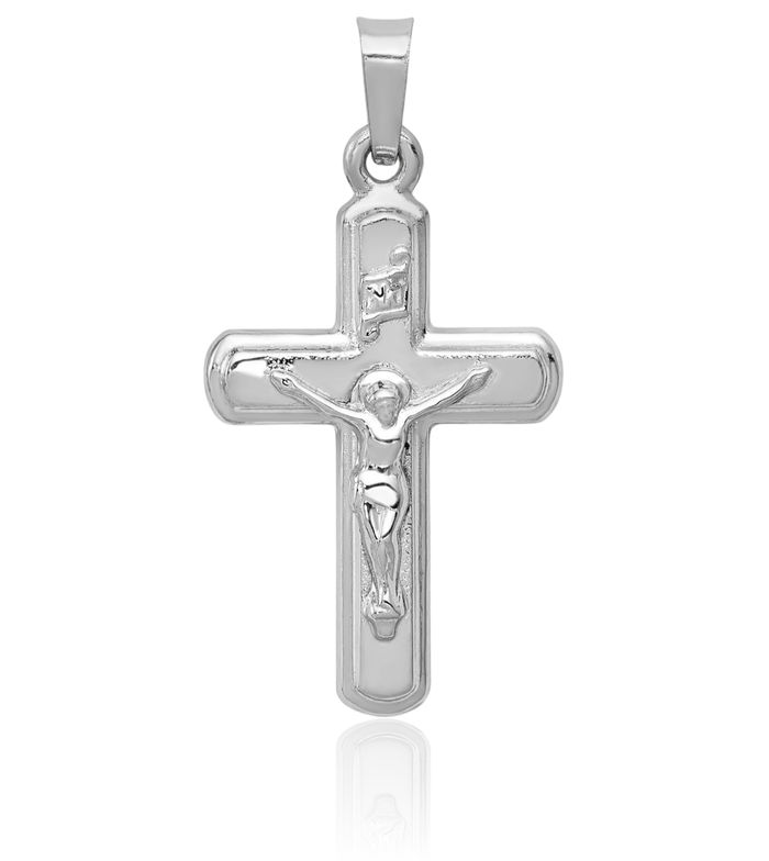 14K Solid White Gold Inri Lord Jesus Christ Crucifix Holy Cross Necklace Religious Chain Pendant Charm