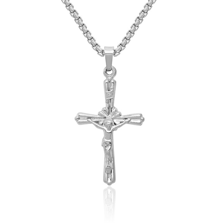 14K Solid White Gold Inri Lord Jesus Christ Crucifix Holy Cross Necklace Heart Irish Claddagh Celtic Religious Chain Pendant Charm Jewelry Viking