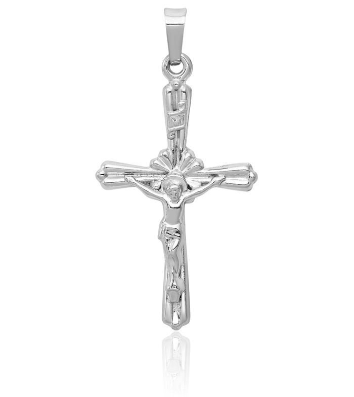 14K Solid White Gold Inri Lord Jesus Christ Crucifix Holy Cross Necklace Heart Irish Claddagh Celtic Religious Chain Pendant Charm Jewelry Viking