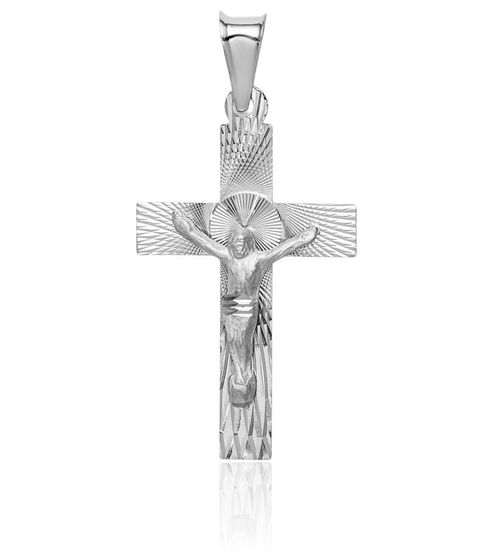 14K Solid White Gold Lord Jesus Christ Crucifix Holy Cross Necklace Religious Chain Pendant Charm