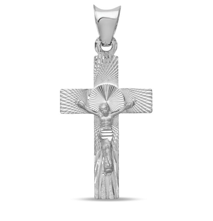 14K Solid White Gold Lord Jesus Christ Crucifix Holy Cross Necklace Religious Chain Pendant Charm