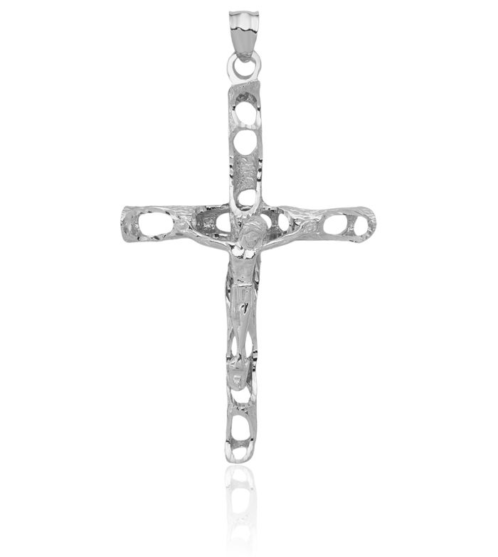 14K Solid White Gold Lord Jesus Christ Crucifix Holy Cross Necklace Religious Chain Pendant Charm