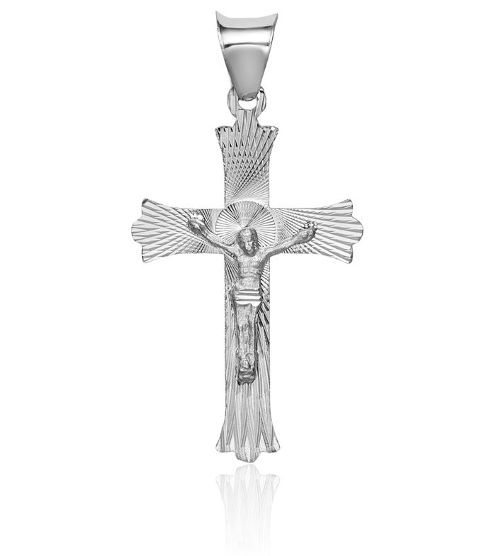 14K Solid White Gold Lord Jesus Christ Crucifix Holy Cross Necklace Religious Chain Pendant Charm