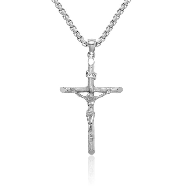 14K Solid White Gold Lord Jesus Christ Crucifix Holy Cross Necklace Religious Chain Pendant Charm