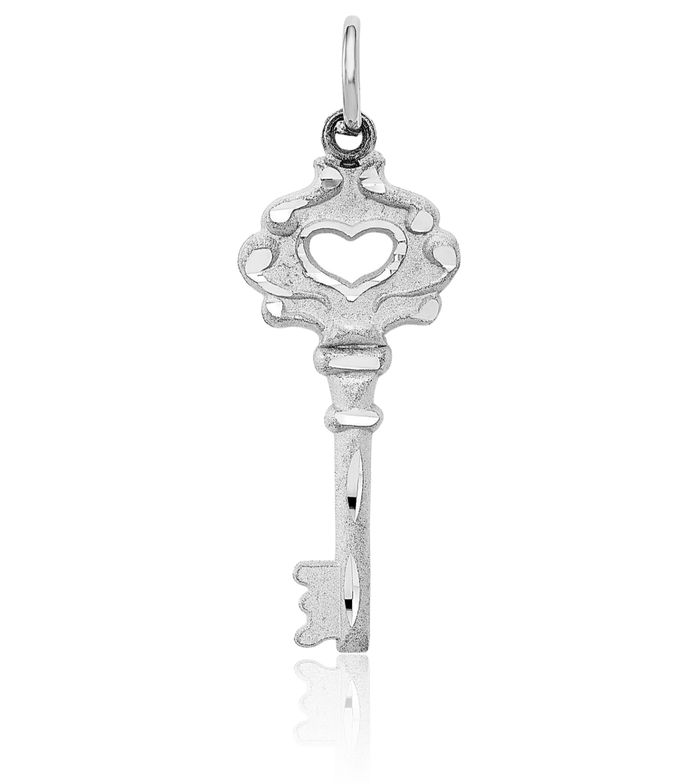 14K Solid White Gold Key Necklace Chain Pendant Charm