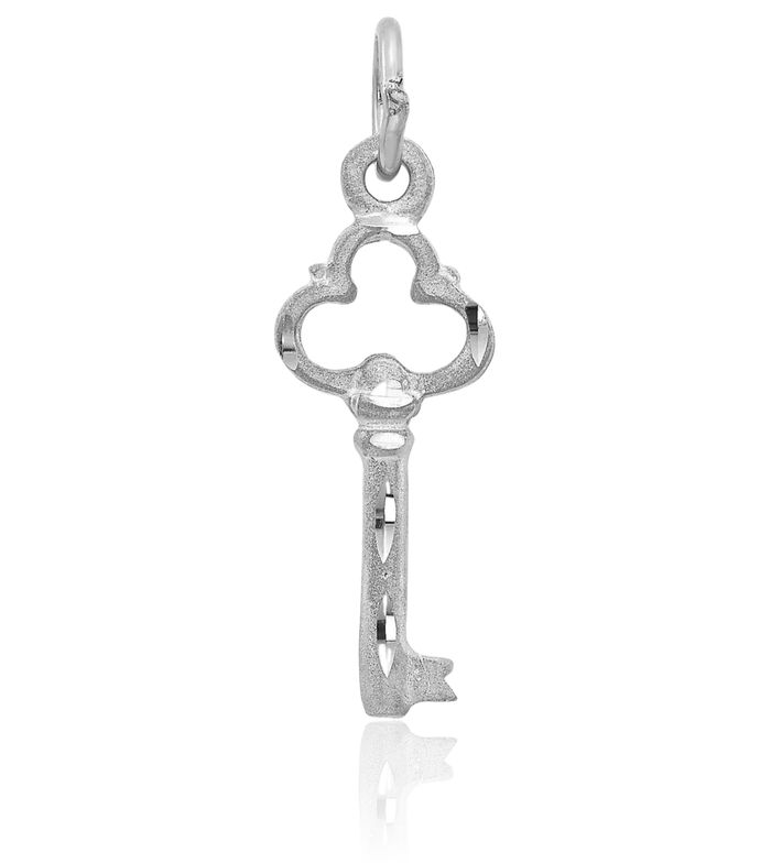 14K Solid White Gold Key Necklace Chain Pendant Charm