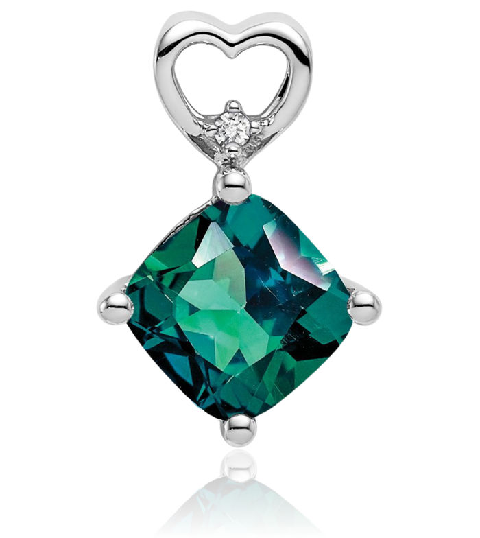 14K Solid White Gold Lab Alexandrite Diamond Heart Floating Chain Slide Gemstone Pendant Necklace Charm June Birthstone Jewelry