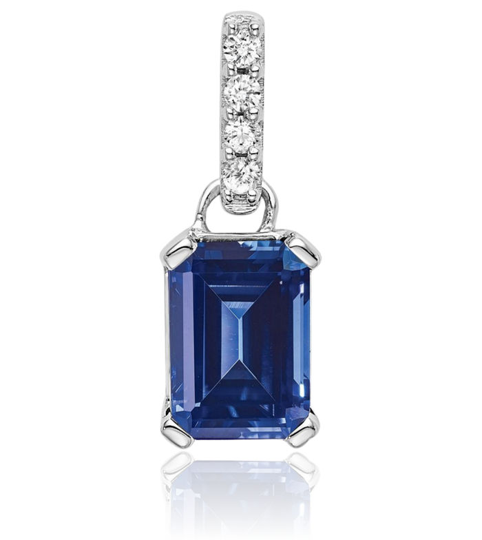 14K Solid White Gold Lab Blue Sapphire Diamond Necklace Gemstone Pendant Charm April September Birthstone Jewelry