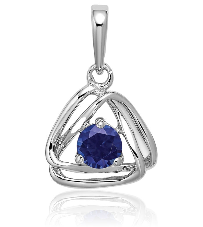 14K Solid White Gold Lab Blue Sapphire Triangle Geometric Necklace Charm Gemstone Pendant September Birthstone Jewelry