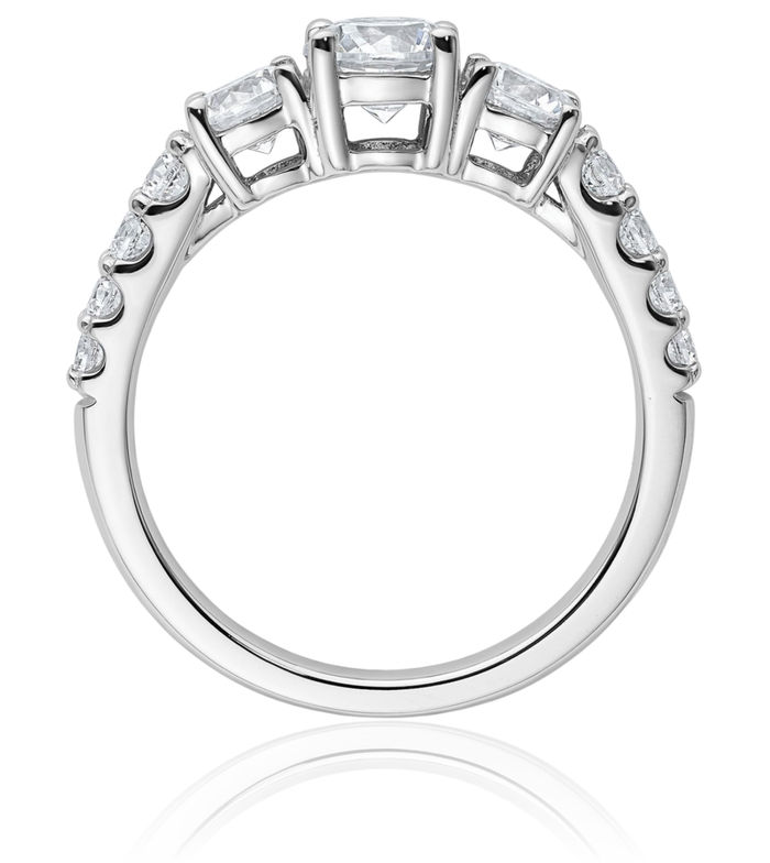14K Solid White Gold Lab Diamond 3 Stone Engagement Ring