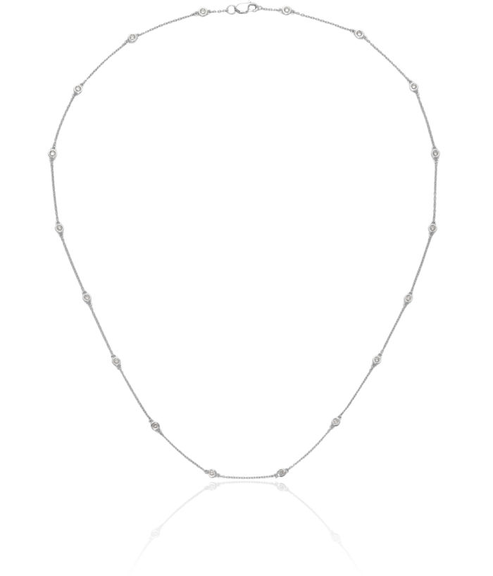 14K Solid White Gold Lab Diamond 16 Station Necklace Chain