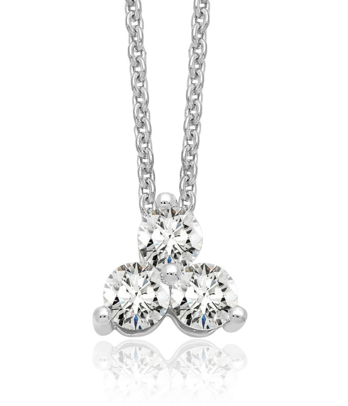 14K Solid White Gold Lab Diamond 3 Stone Necklace Chain