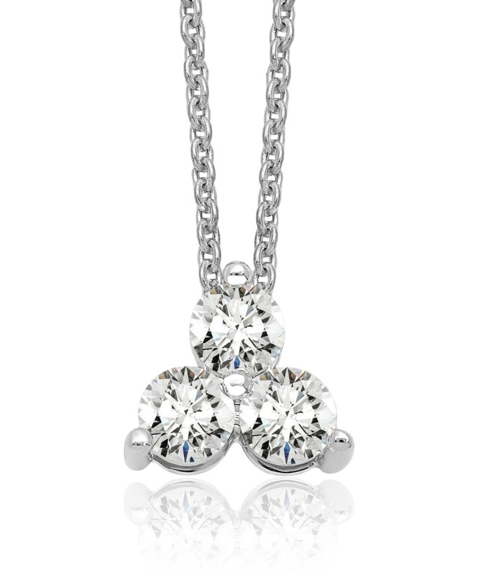 14K Solid White Gold Lab Diamond 3 Stone Necklace Chain