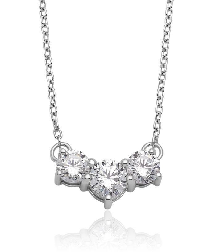 14K Solid White Gold Lab Diamond 3 Stone Chain Necklace