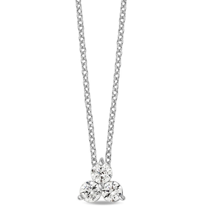 14K Solid White Gold Lab Diamond 3 Stone Necklace Chain