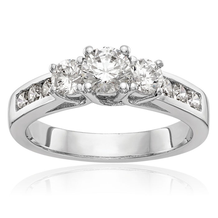 14K Solid White Gold Lab Diamond 3 Stone Comp Engagement Ring