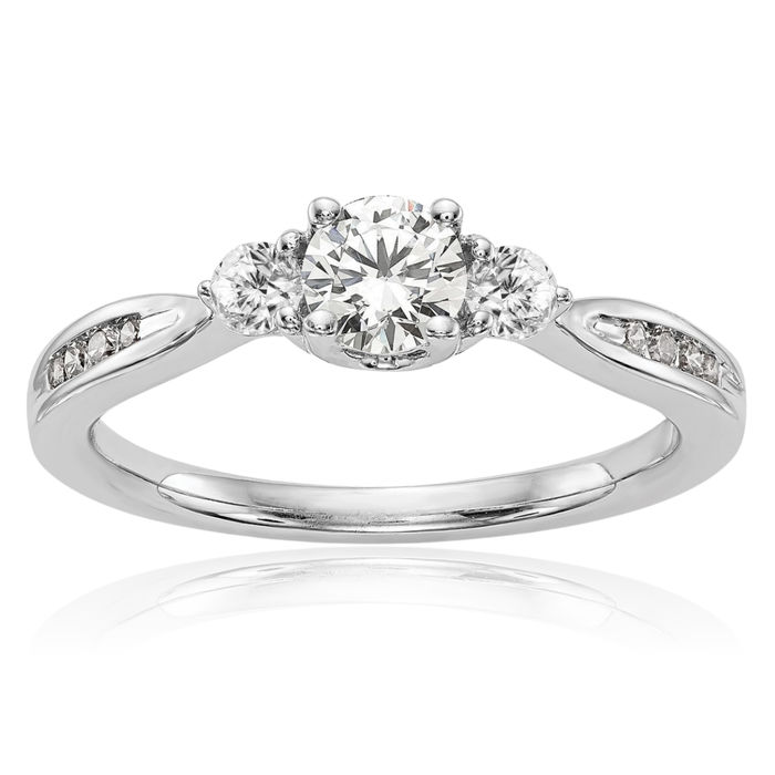 14K Solid White Gold Lab Diamond 3 Stone Engagement Ring