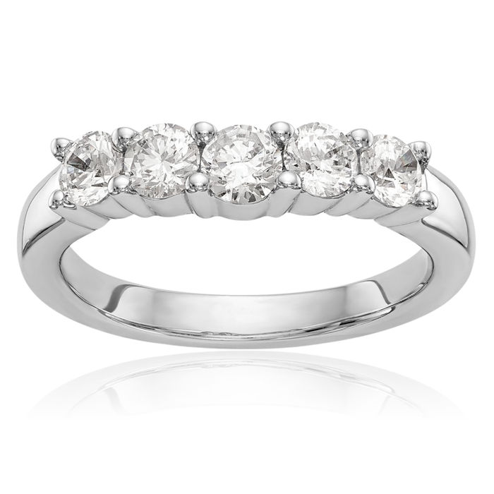 14K Solid White Gold Lab Diamond 5 Stone Anniversary Ring Eternity Wedding Band Bridal Jewelry