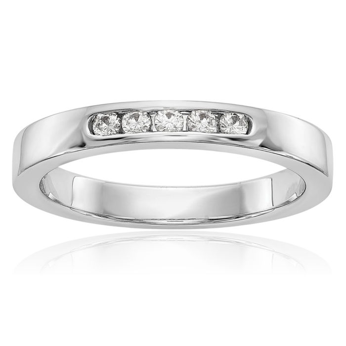 14K Solid White Gold Mens Lab Diamond 5 Stone Channel Wedding Band Ring