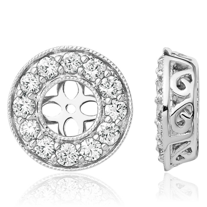14K Solid White Gold Lab Diamond 5mm Studs Earring Jackets for