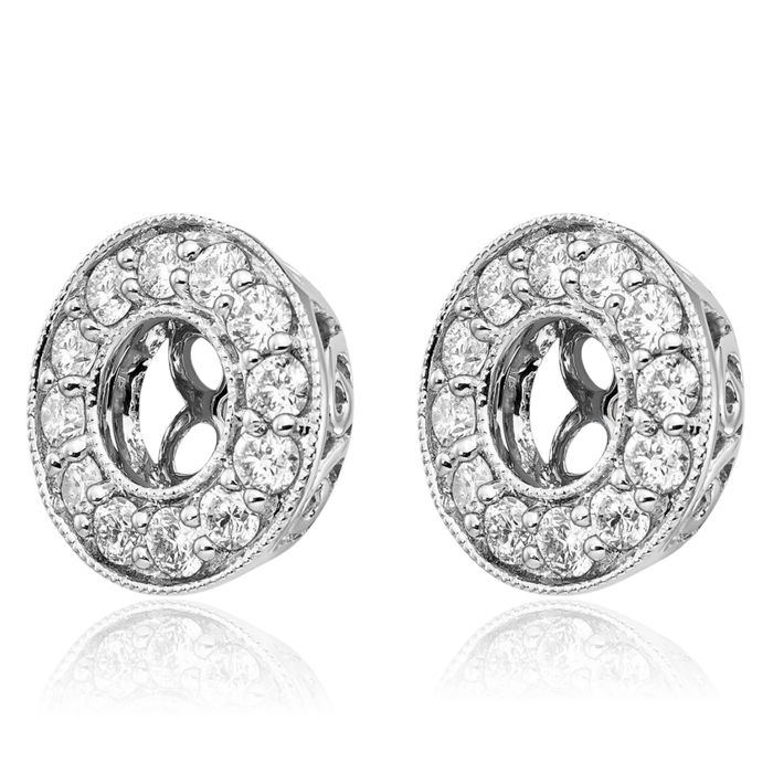 14K Solid White Gold Lab Diamond 5mm Studs Earring Jackets for