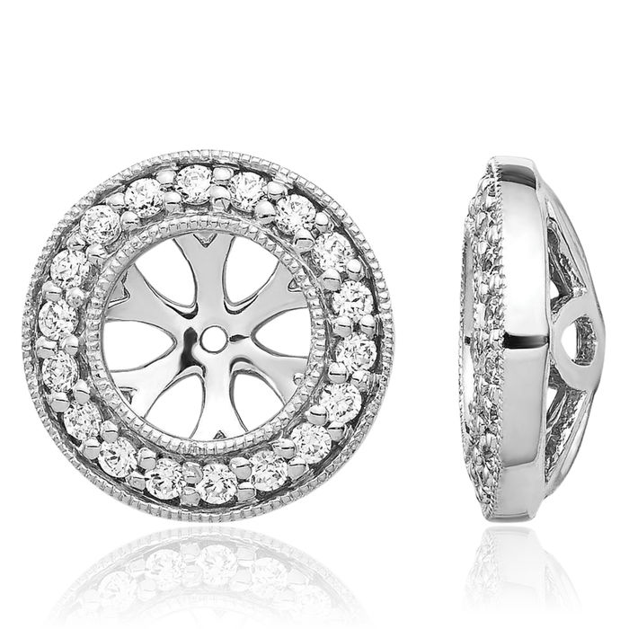 14K Solid White Gold Lab Diamond 6.5mm Opening Earring Jackets for Studs