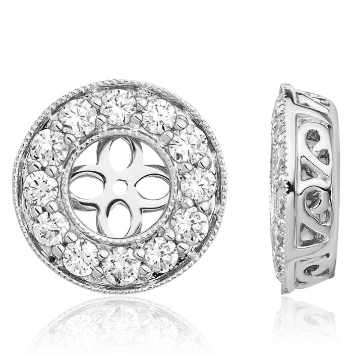 14K Solid White Gold Lab Diamond 6mm Studs Earring Jackets for