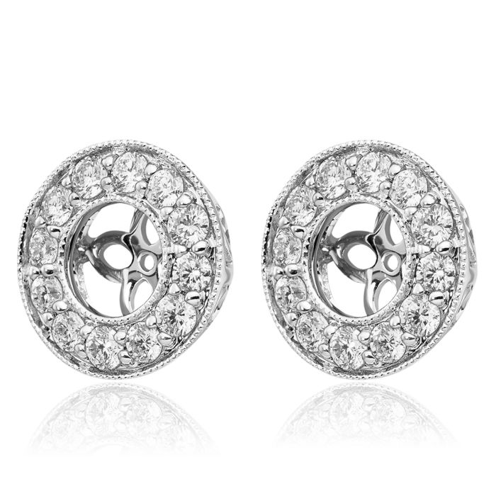 14K Solid White Gold Lab Diamond 6mm Studs Earring Jackets for
