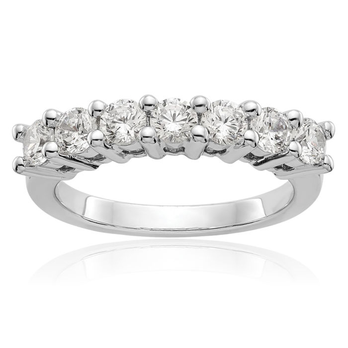 14K Solid White Gold Lab Diamond 7 Stone Anniversary Ring Eternity Wedding Band Bridal Jewelry