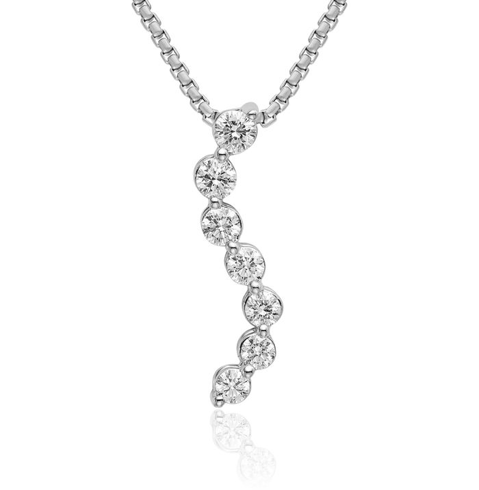 14K Solid White Gold Lab Diamond 7 Stone Journey Necklace Chain Pendant Charm