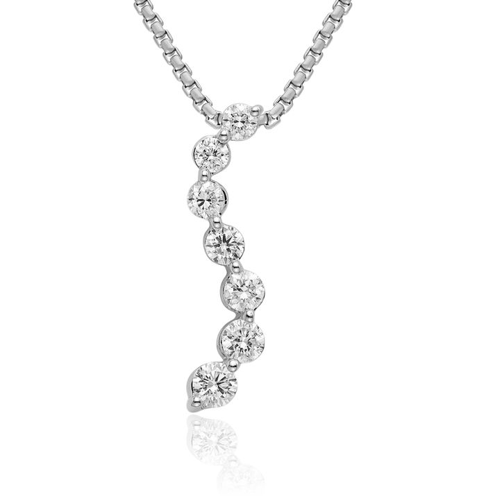 14K Solid White Gold Lab Diamond 7 Stone Journey Necklace Chain Pendant Charm